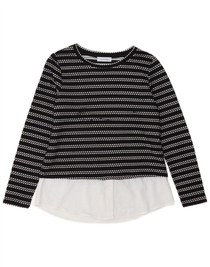 CALVIN KLEIN Womens Top Long Sleeve UK 12 Medium Black Striped
