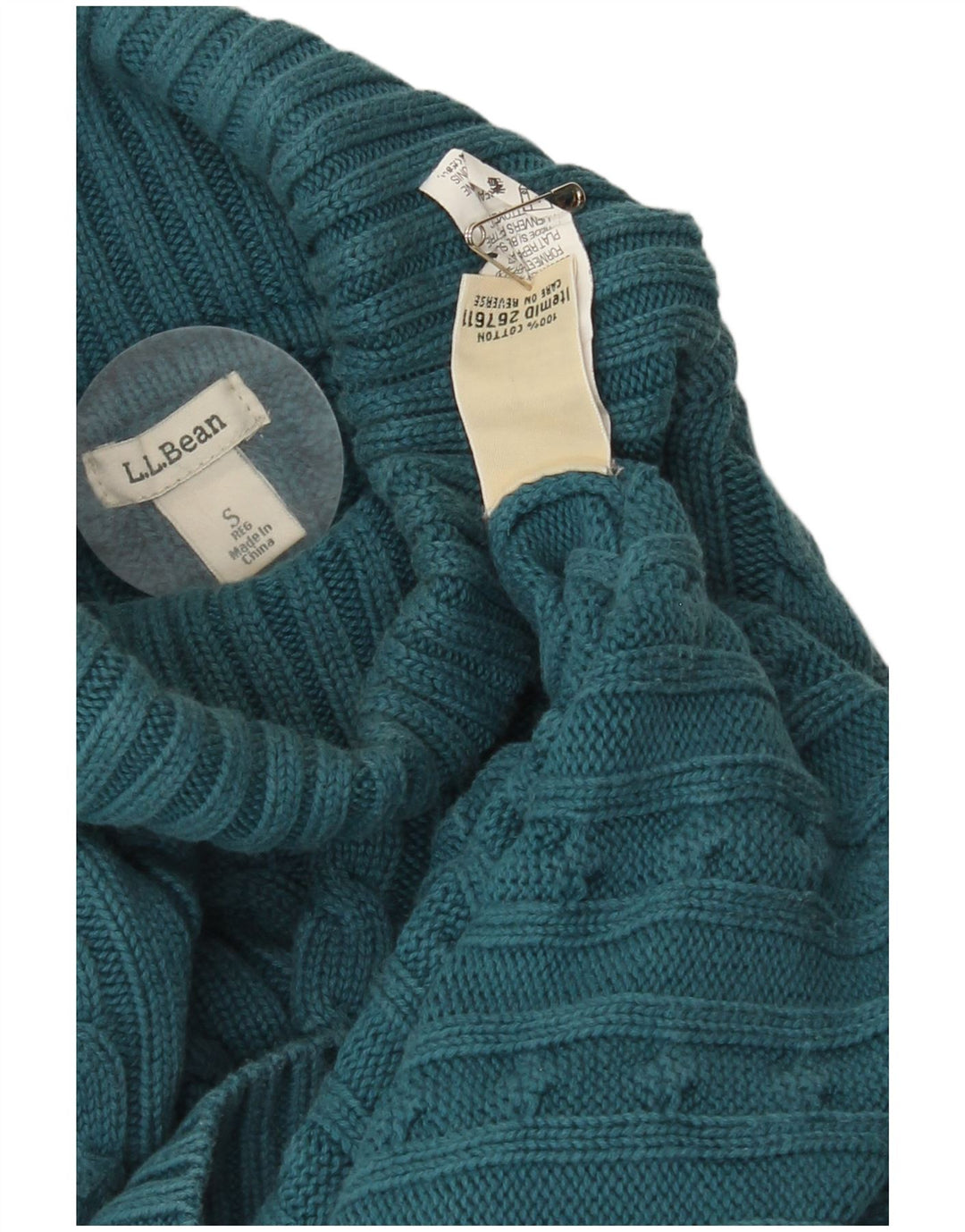 L.L.BEAN Womens Roll Neck Jumper Sweater UK 10 Small Blue Cotton