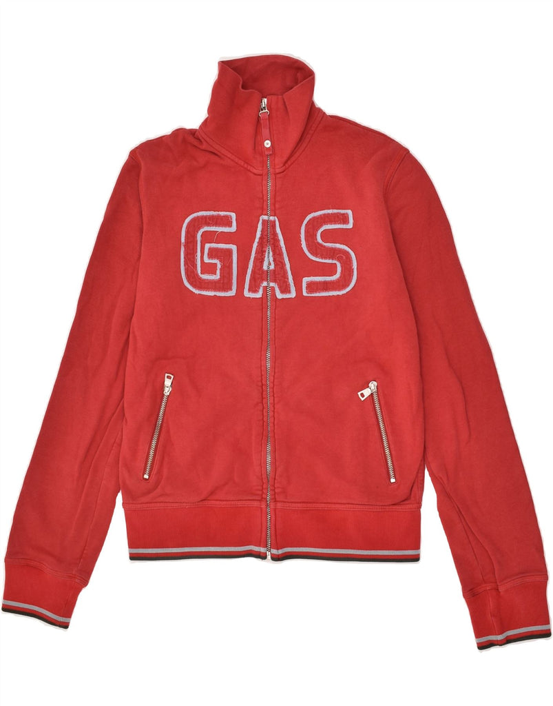 GAS Womens Graphic Tracksuit Top Jacket UK 14 Large Red Cotton | Vintage Gas | Thrift | Second-Hand Gas | Used Clothing | Messina Hembry 