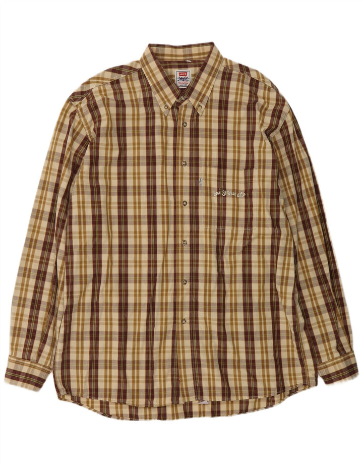 LEVI'S Mens Shirt XL Beige Check Cotton