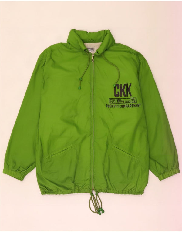 Vintage Mens Graphic Hooded Rain Jacket UK 40 Large Green Nylon