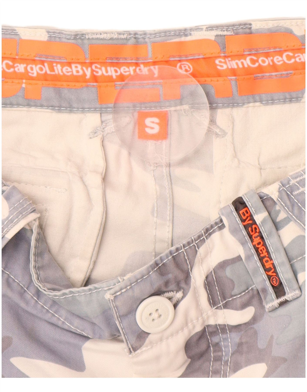 SUPERDRY Mens Cargo Shorts Small W32 Grey Camouflage Cotton