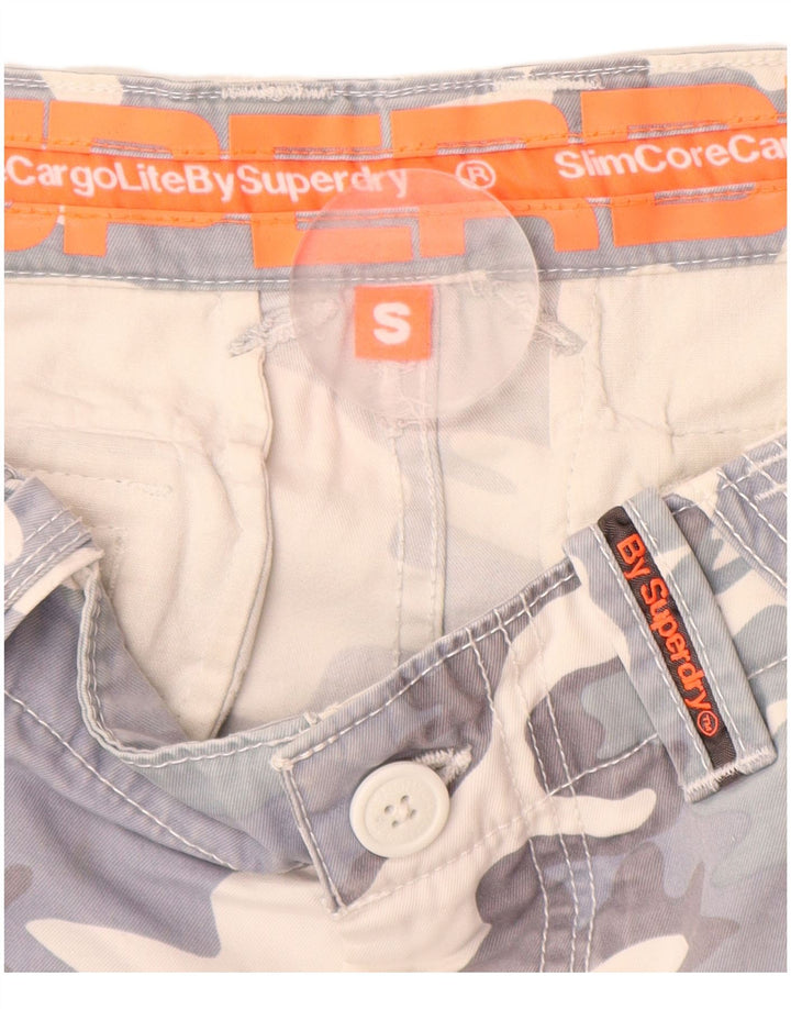 SUPERDRY Mens Cargo Shorts Small W32 Grey Camouflage Cotton