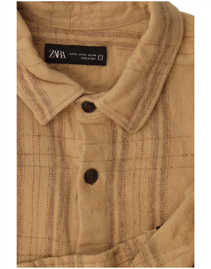 Zara Mens Flannel Shirt XL Beige Check