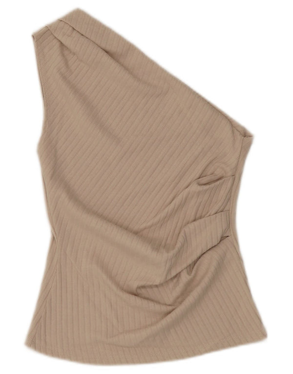 Zara Womens One Shoulder Top UK 8 Small Beige Polyester