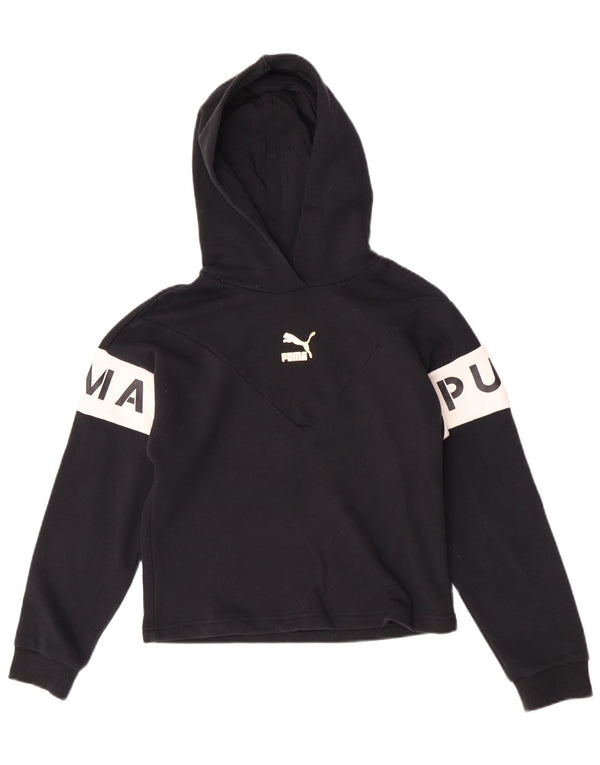 Puma Girls Graphic Hoodie Jumper 11-12 Years Black Colourblock Cotton
