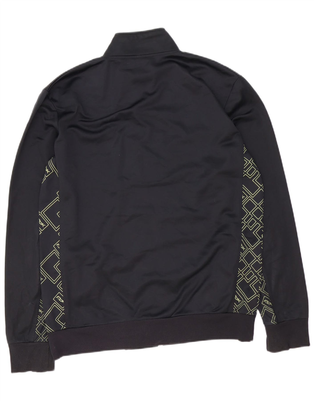 REEBOK Mens Graphic Tracksuit Top Jacket Medium Black Geometric Polyester