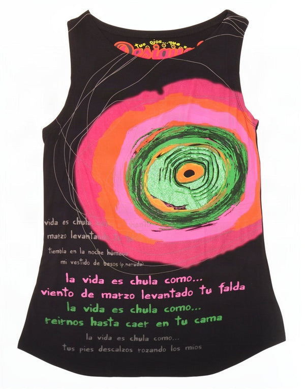 Desigual Womens Graphic Vest Top UK 14 Large Black