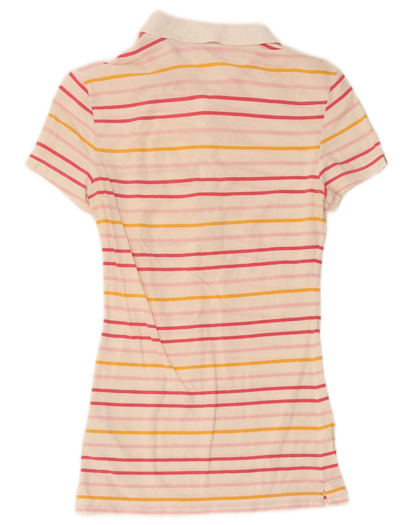 Nike Womens Polo Shirt UK 4/6 XS White Striped Cotton