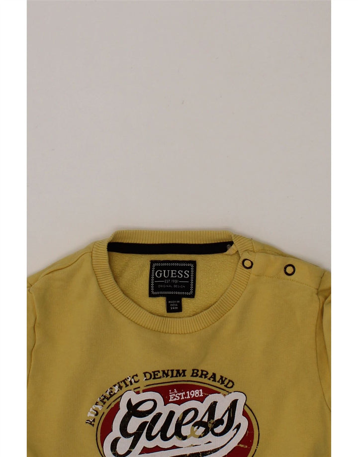 GUESS Boys Graphic Sweatshirt Jumper 2-3 Years Yellow Vintage Guess and Second-Hand Guess from Messina Hembry 
