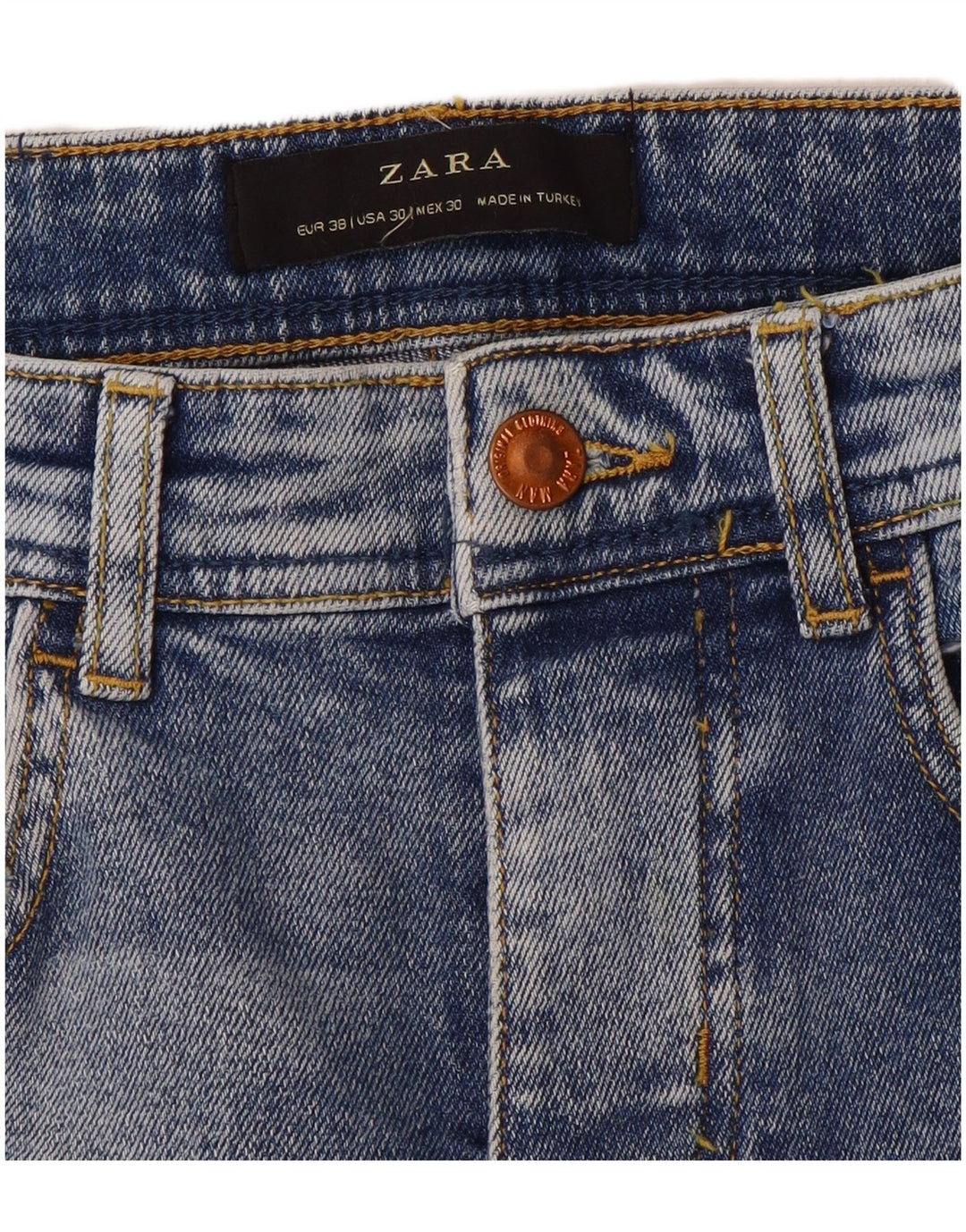 Zara Mens Distressed Slim Jeans EU 38 Small W30 L28 Blue Colourblock