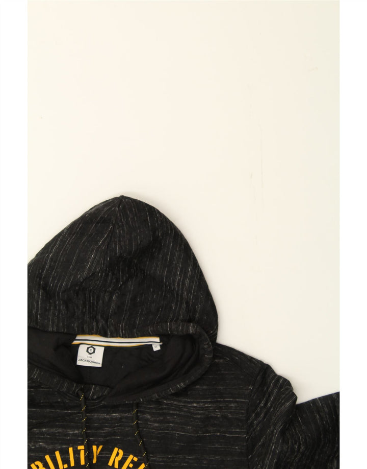 JACK & JONES Mens Graphic Hoodie Jumper XL Black Striped Polyester Vintage Jack & Jones and Second-Hand Jack & Jones from Messina Hembry 
