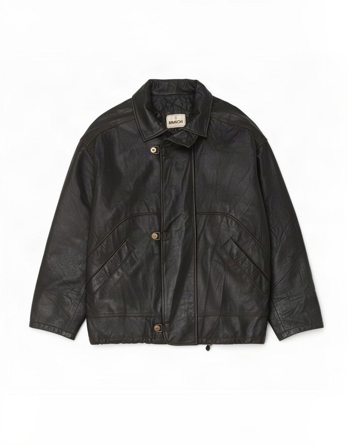 Braschi Mens Loose Fit Leather Jacket UK 38 Medium Brown