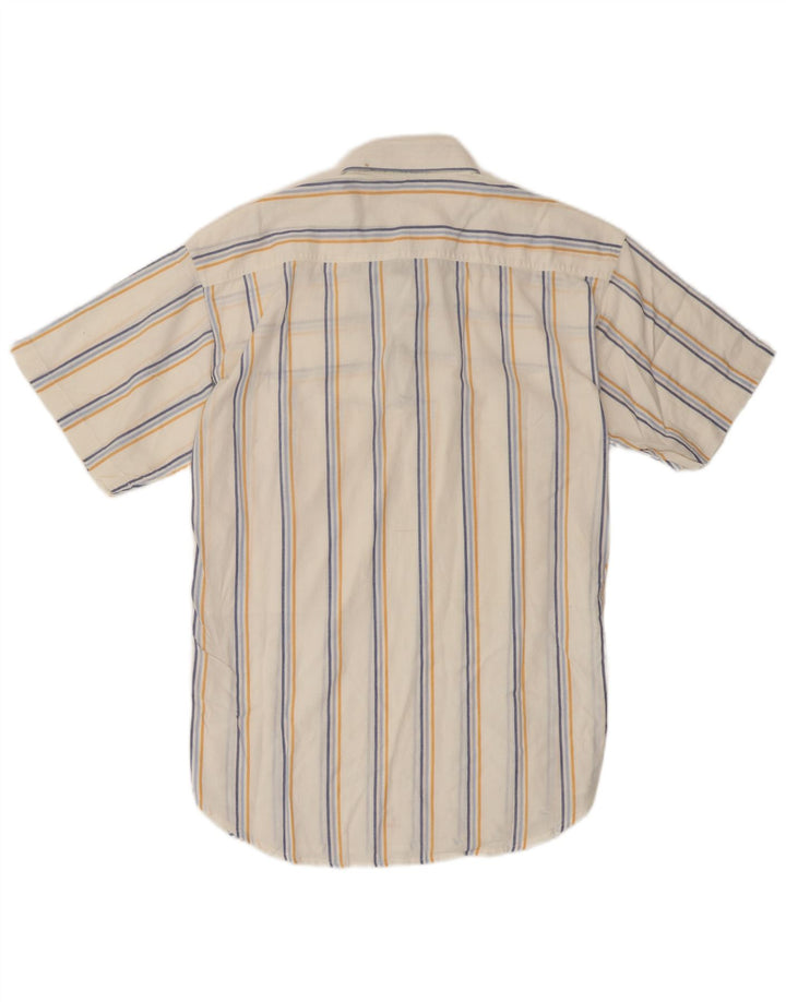 Vintage Mens Short Sleeve Pullover Shirt Medium White Striped
