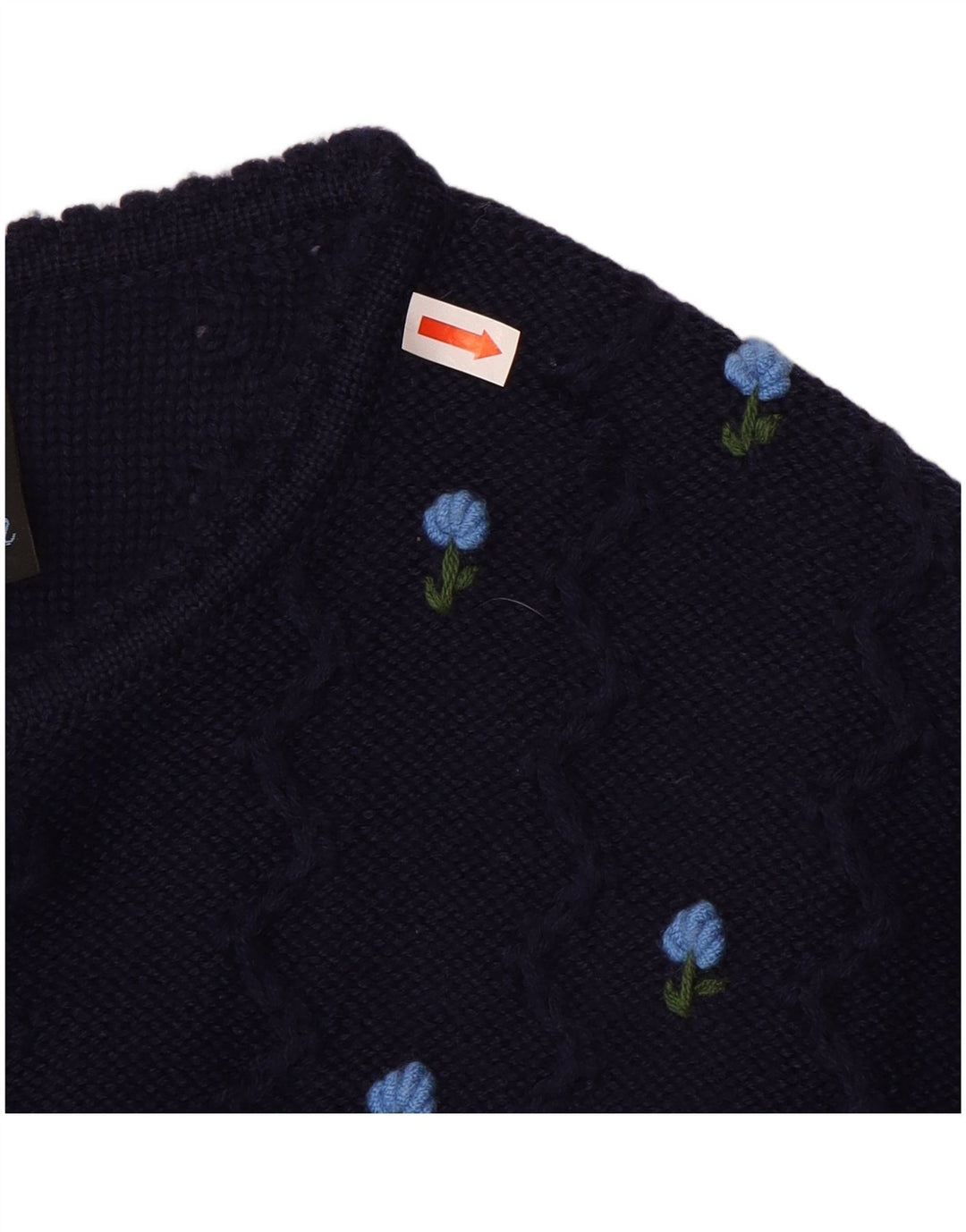 Vintage Womens Crop Cardigan Sweater UK 12 Medium Navy Blue Floral