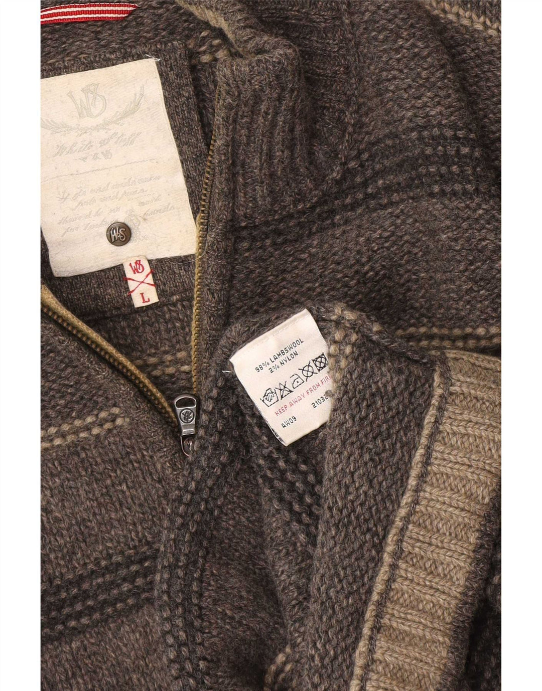 White Stuff Mens Zip Neck Jumper Sweater Large Grey Striped Lambswool