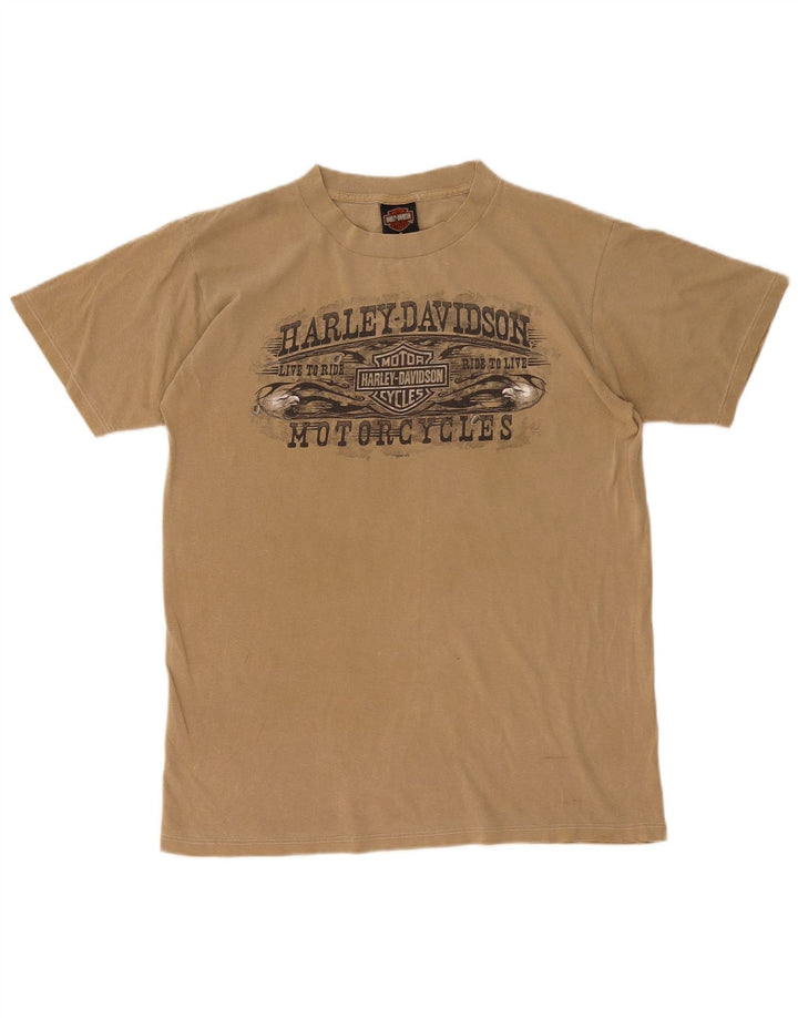 Harley Davidson Mens Graphic T-Shirt Top Medium Beige Cotton