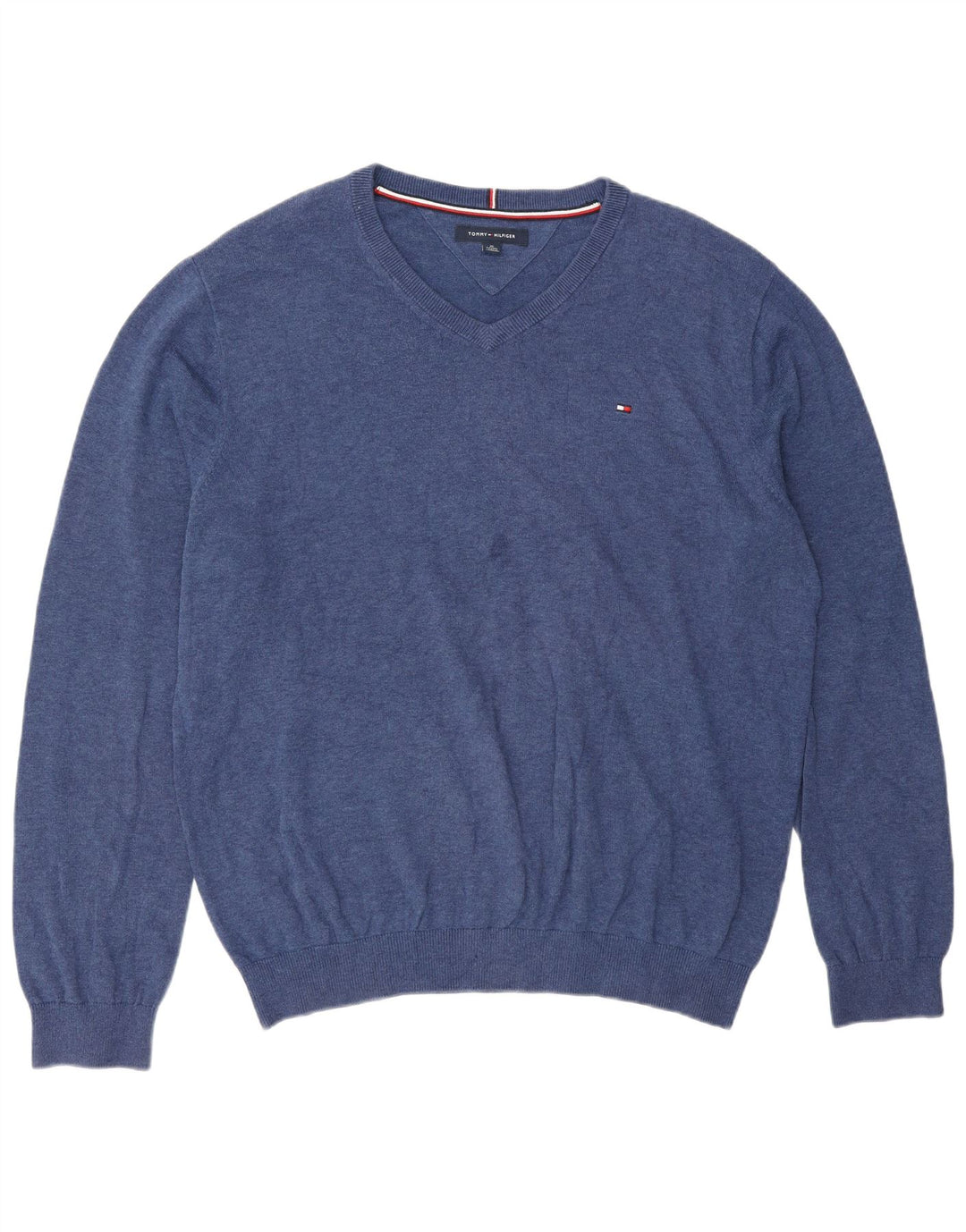 Tommy Hilfiger Mens V-Neck Jumper Sweater XL Blue Classic