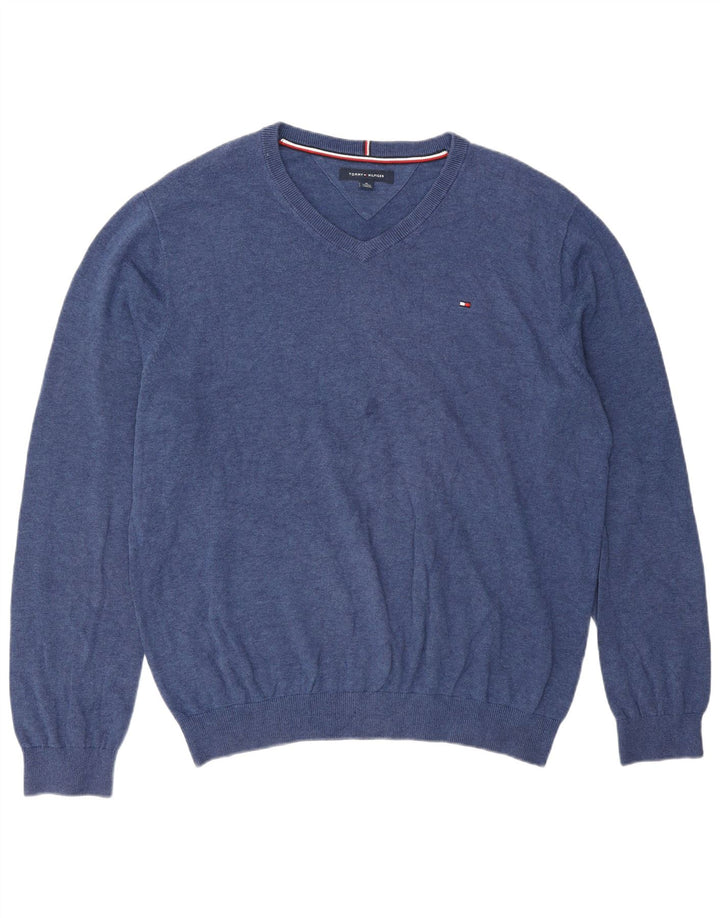 Tommy Hilfiger Mens V-Neck Jumper Sweater XL Blue Classic