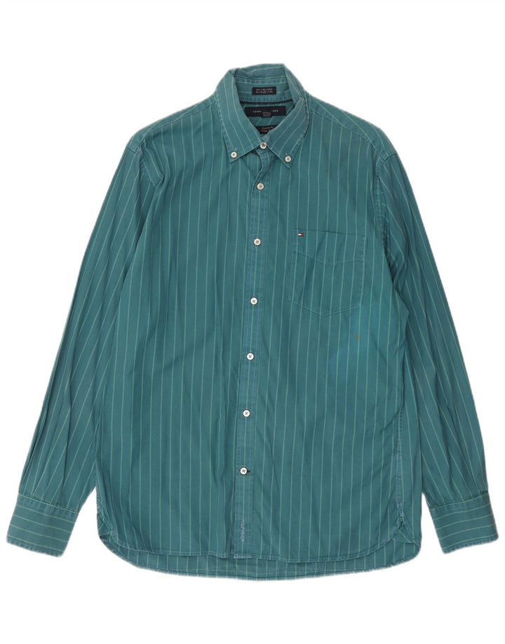 Tommy Hilfiger Mens Custom Fit Shirt Size 15 1/2 16 Medium Green Striped