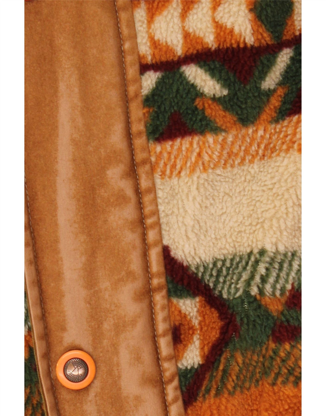 WAMPUM Mens Fleece Jacket UK 40 Large Brown Geometric