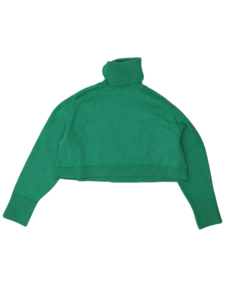 Zara Womens Crop Roll Neck Jumper Sweater UK 14 Medium Green Viscose