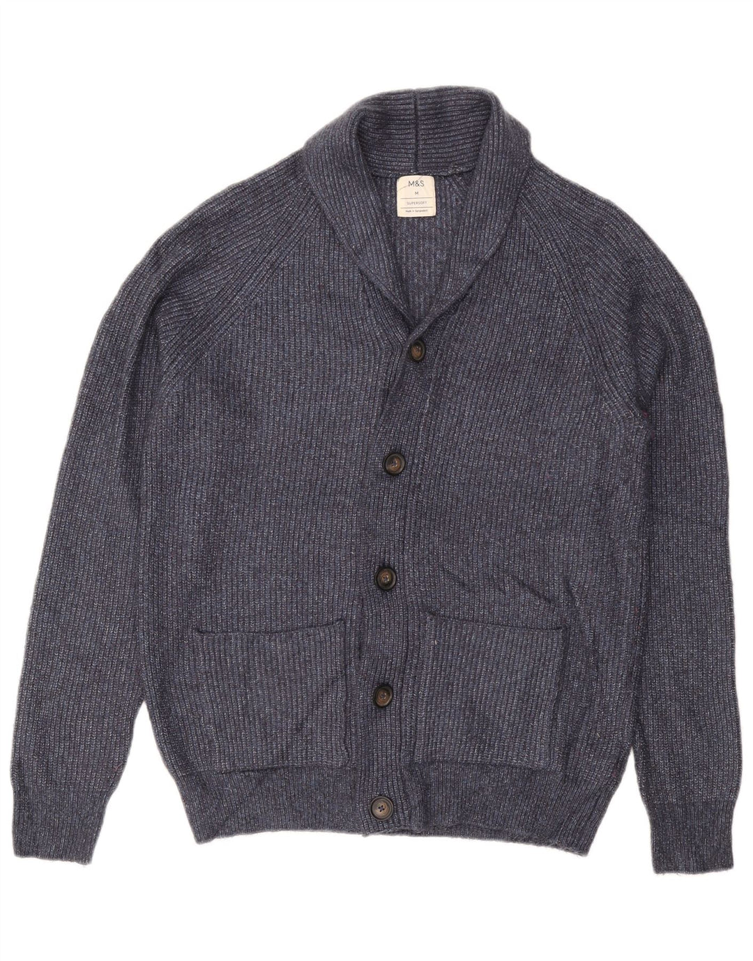 Marks & Spencer Mens Cardigan Sweater Medium Navy Blue Polyamide