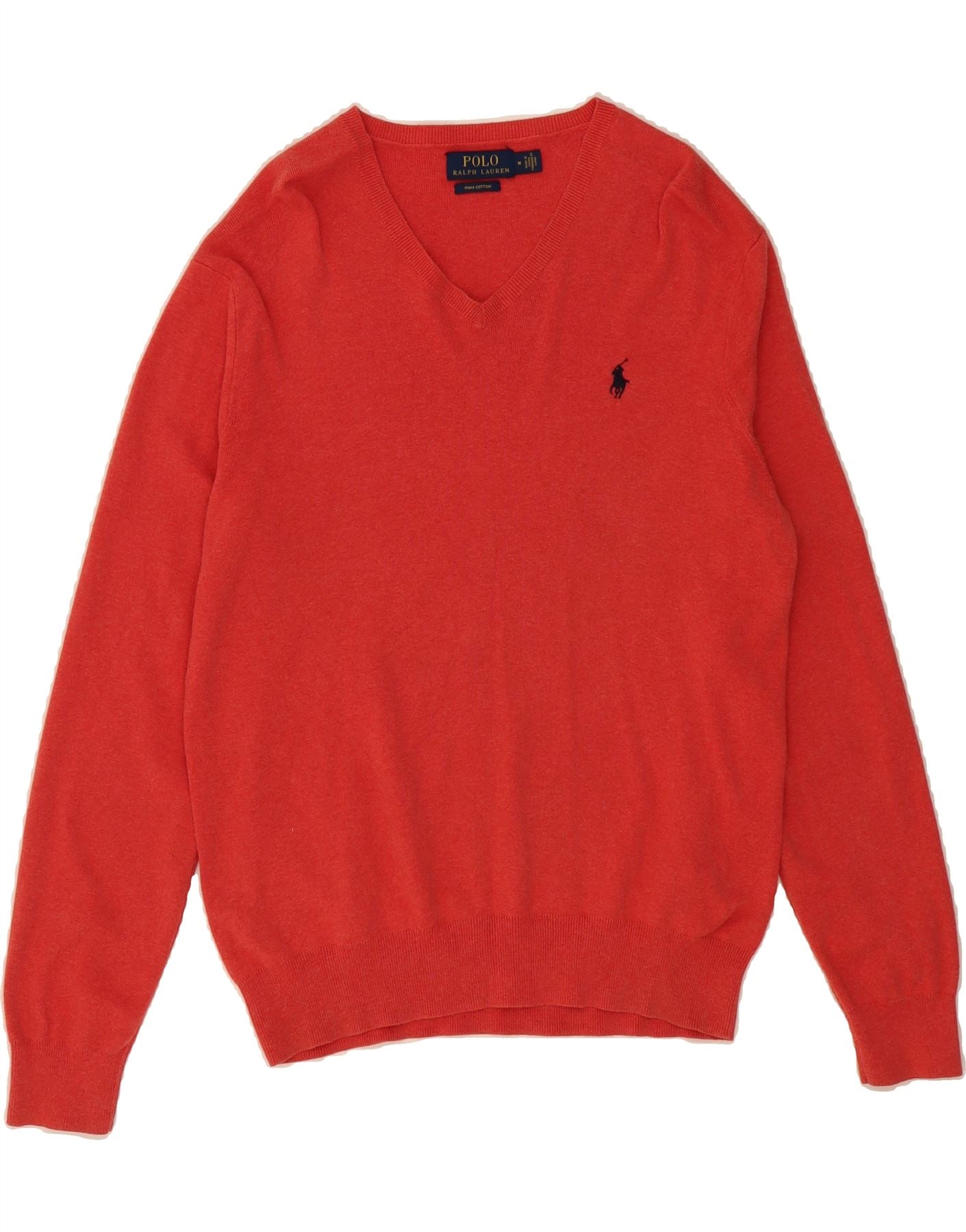 POLO RALPH LAUREN Mens V-Neck Jumper Sweater Medium Red Cotton