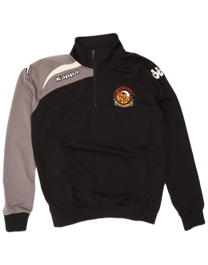 KAPPA Mens Graphic Zip Neck Sweatshirt Jumper Small Black Colourblock