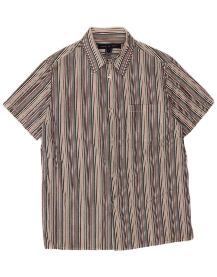 French Connection Mens Short Sleeve Shirt Small Grey Striped Cotton