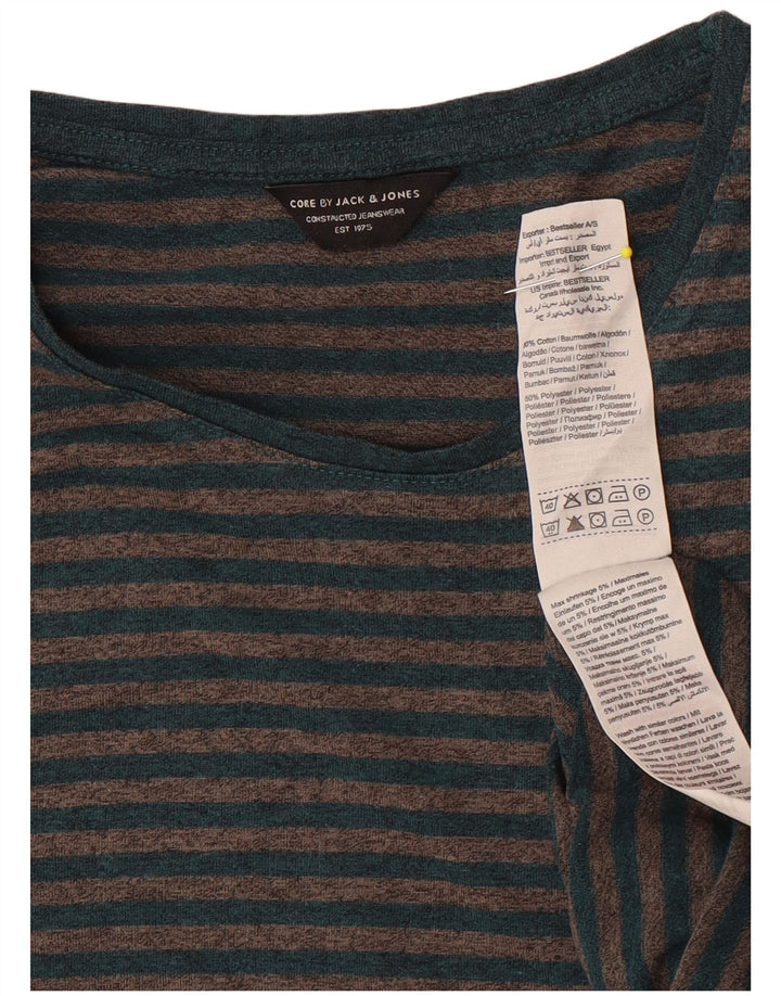 Jack & Jones Mens T-Shirt Top Medium Grey Striped Cotton
