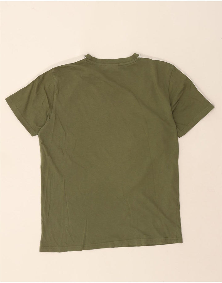 Ellesse Mens T-Shirt Top Small Khaki Colourblock Cotton