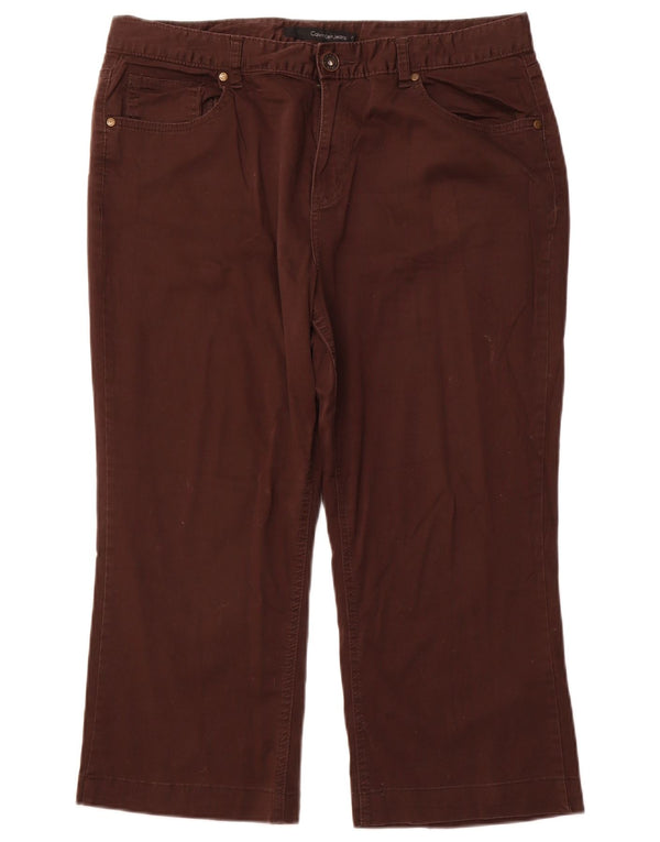 CALVIN KLEIN Womens Straight Capri Trousers US 16 2XL W36 L22 Brown Cotton