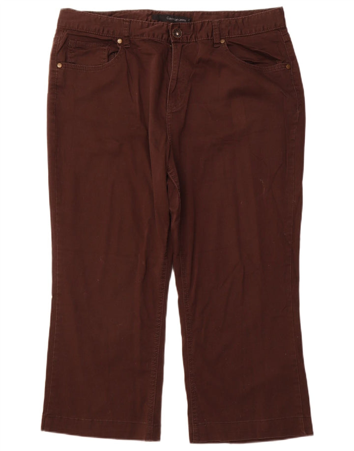 CALVIN KLEIN Womens Straight Capri Trousers US 16 2XL W36 L22 Brown Cotton