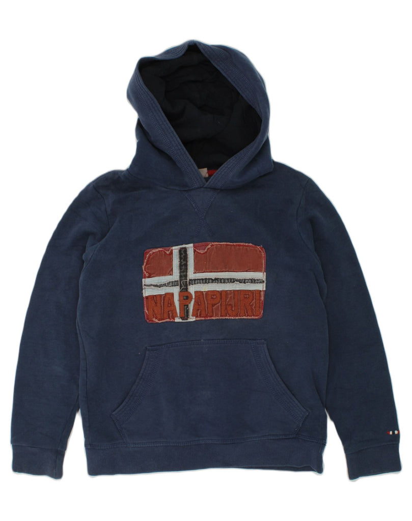 NAPAPIJRI Boys Graphic Hoodie Jumper 9-10 Years Navy Blue Cotton | Vintage Napapijri | Thrift | Second-Hand Napapijri | Used Clothing | Messina Hembry 