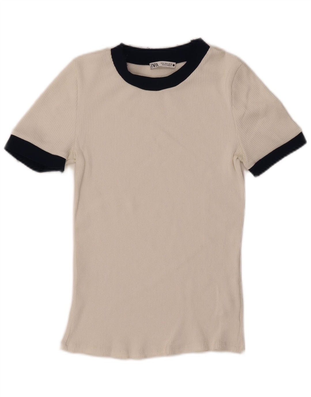 Zara Womens T-Shirt Top UK 12 Medium White Colourblock Polyester