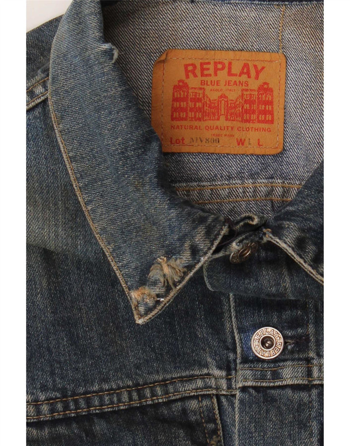 Replay Mens Distressed Denim Jacket UK 40 Large Blue Cotton