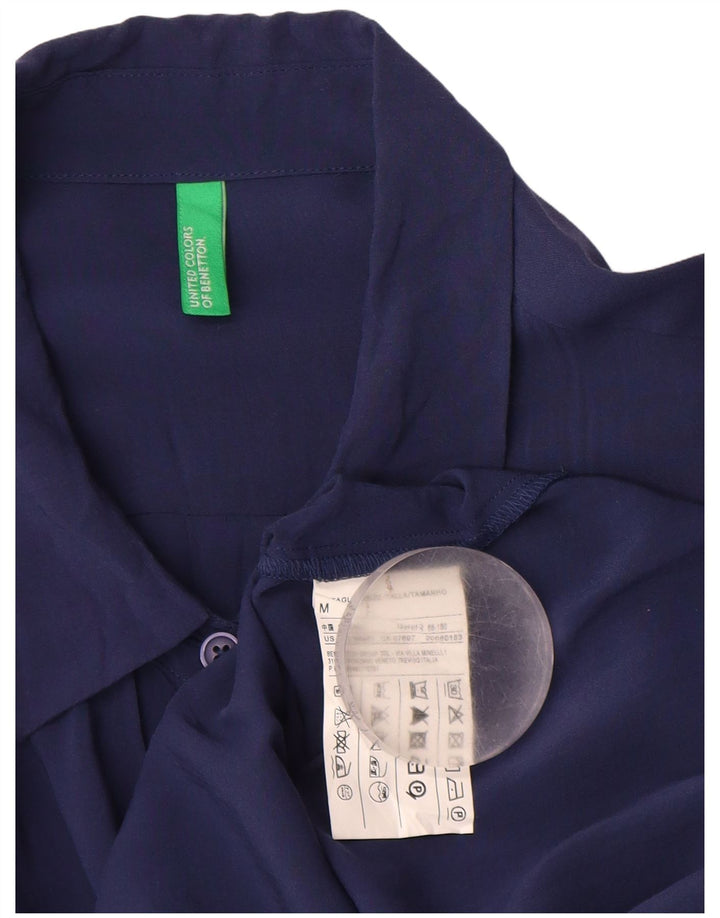 BENETTON Womens Shirt UK 12 Medium Navy Blue Viscose