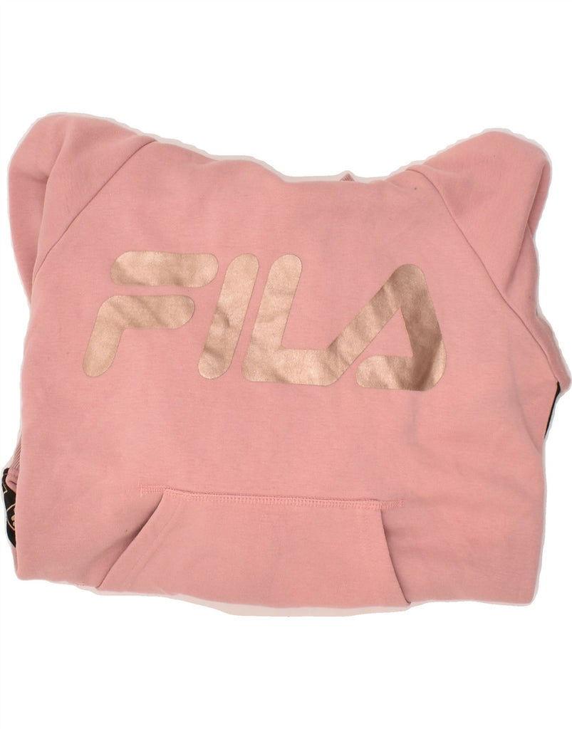 FILA Womens Graphic Hoodie Jumper UK 14 Medium Pink Cotton | Vintage Fila | Thrift | Second-Hand Fila | Used Clothing | Messina Hembry 