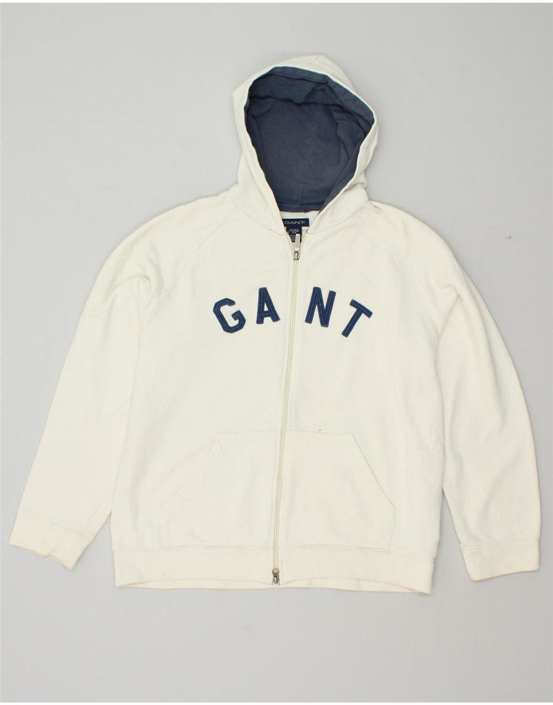 GANT Boys Graphic Zip Hoodie Sweater 13-14 Years 2XL Off White Cotton | Vintage Gant | Thrift | Second-Hand Gant | Used Clothing | Messina Hembry 