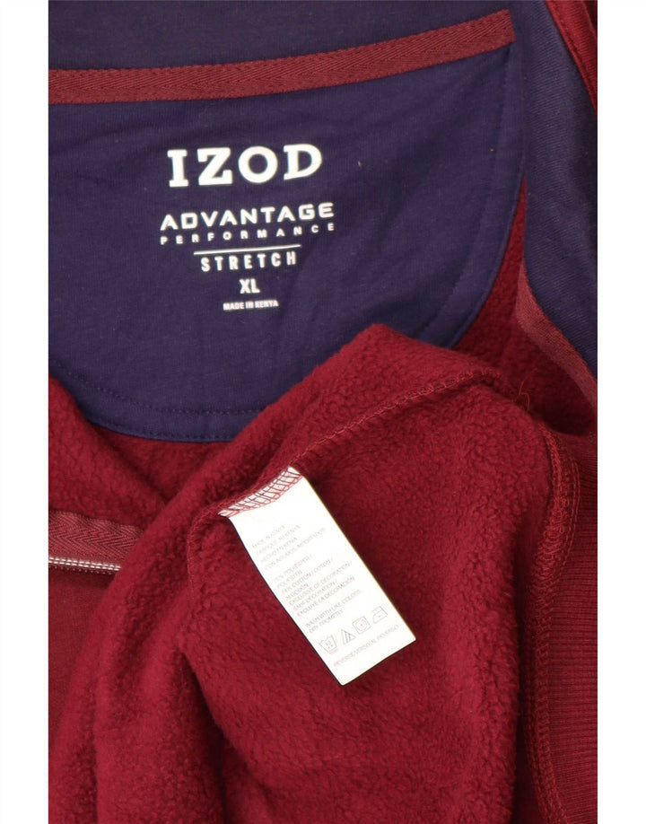 Izod Mens Zip Neck Sweatshirt Jumper XL Maroon Polyester