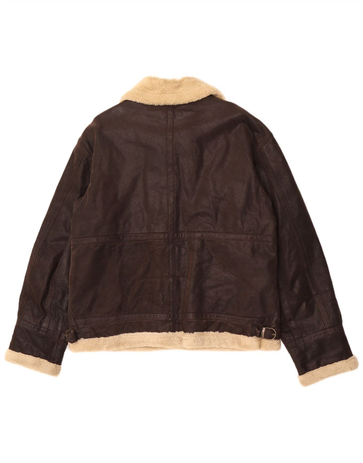 Vintage Mens Shearling Jacket UK 40 Large Brown Leather