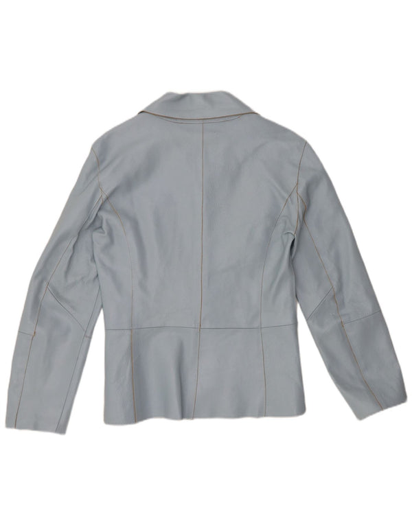 VINTAGE Womens 2 Button Leather Blazer Jacket UK 12 Medium Blue