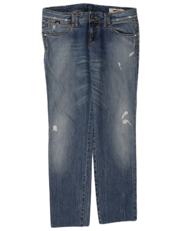 Gas Womens Distressed Straight Jeans W30 L30 Blue Cotton