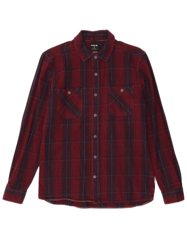 Hurley Mens Classic Fit Flannel Shirt Small Maroon Check Cotton