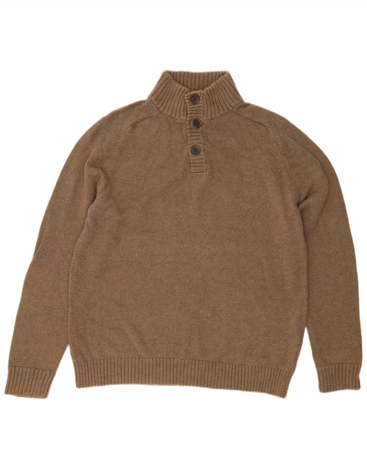 J. Crew Mens Button Neck Jumper Sweater XL Grey Cotton