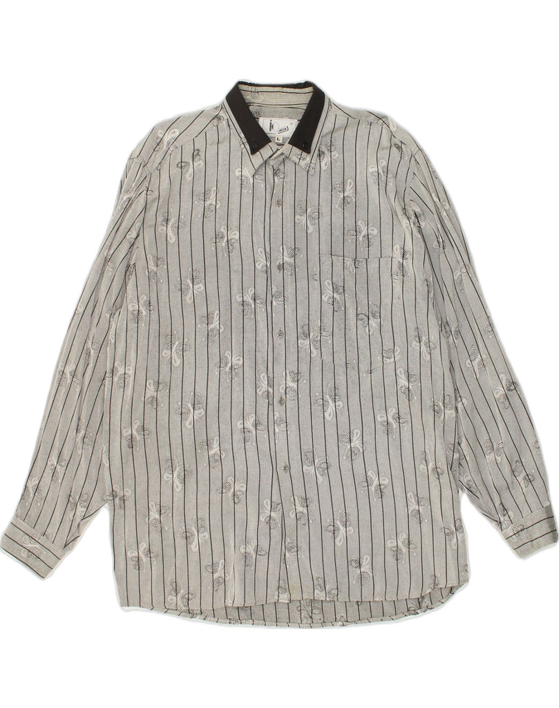 VINTAGE Mens Shirt Large Grey Striped | Vintage Vintage | Thrift | Second-Hand Vintage | Used Clothing | Messina Hembry 