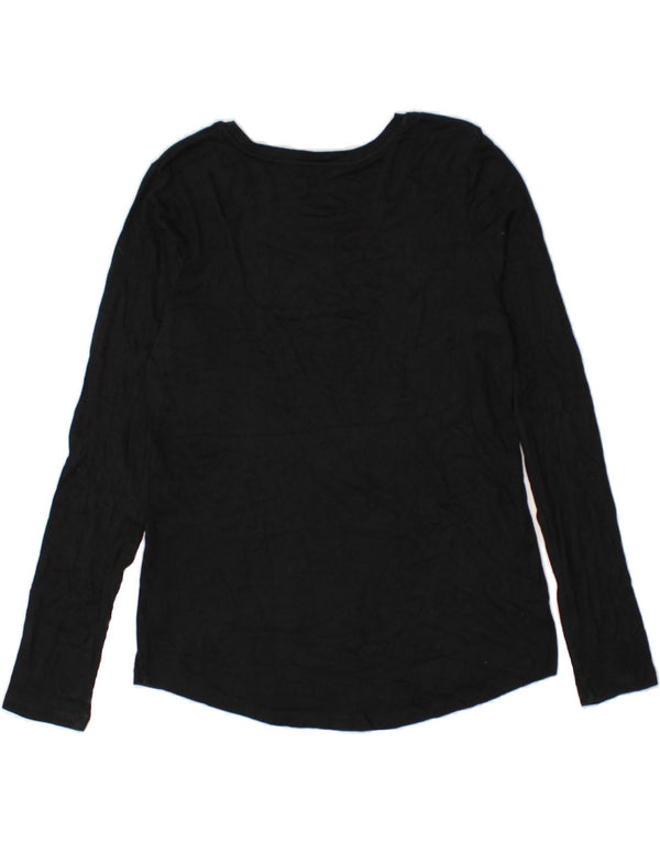 EDDIE BAUER Womens Top Long Sleeve UK 16 Large Black Cotton