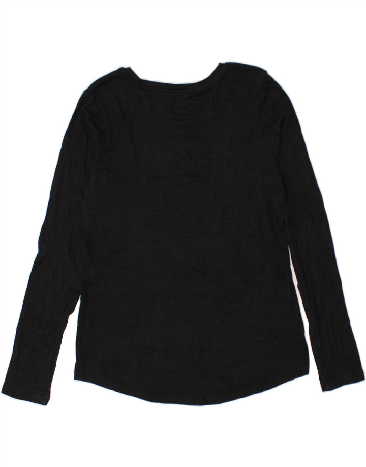 EDDIE BAUER Womens Top Long Sleeve UK 16 Large Black Cotton