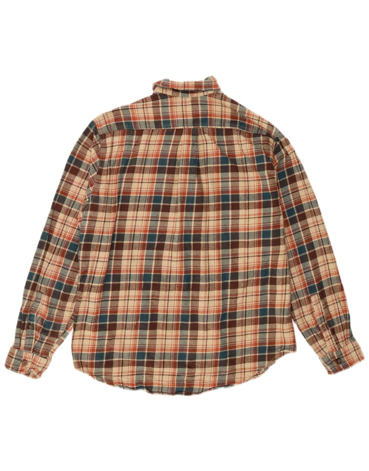 Eddie Bauer Mens Flannel Shirt Large Beige Check Cotton